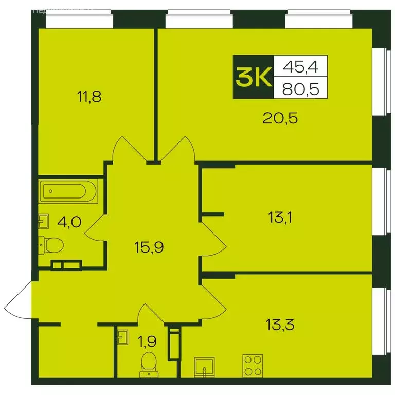 3-комнатная квартира: Чебоксары, Чебоксарский проспект, поз5.22 (81 м) - Фото 1