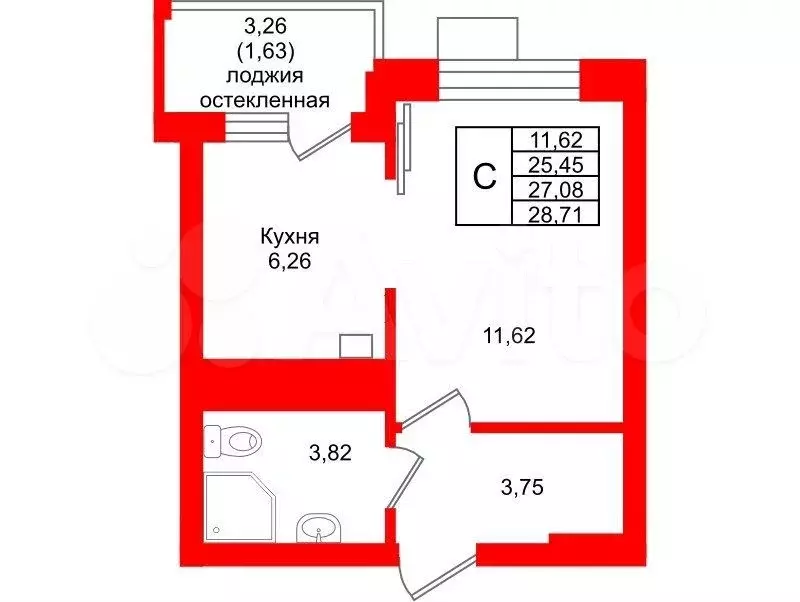 Квартира-студия, 27,1 м, 6/7 эт. - Фото 1