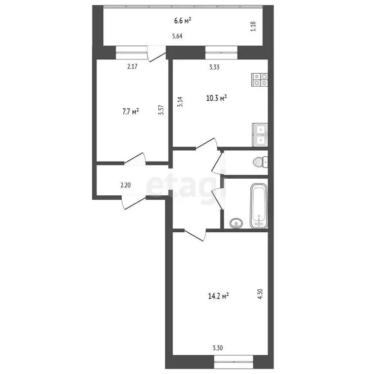 2-комнатная квартира: Тюмень, улица Серова, 23 (46.7 м) - Фото 1