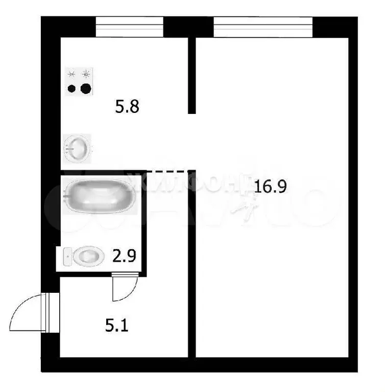 1-к. квартира, 30,5 м, 5/5 эт. - Фото 0