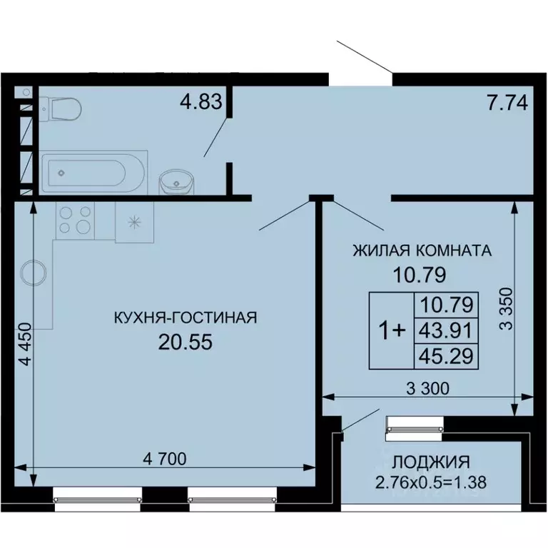 1-к кв. Краснодарский край, Краснодар ул. Скандинавская, 1к1 (45.29 м) - Фото 0