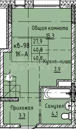 1-к. квартира, 40,8 м, 1/12 эт. - Фото 0
