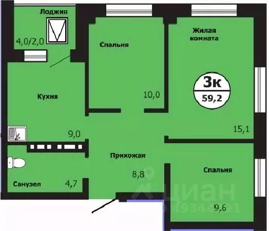 3-к кв. Красноярский край, Красноярск ул. Лесников, 51Б (59.4 м) - Фото 0