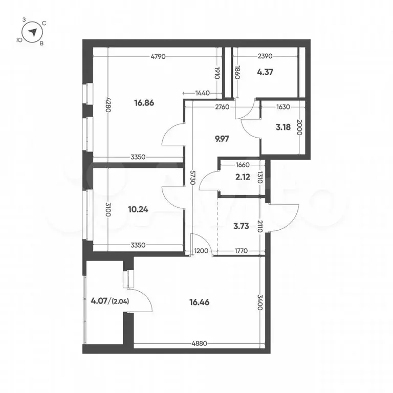 2-к. квартира, 69 м, 8/11 эт. - Фото 1