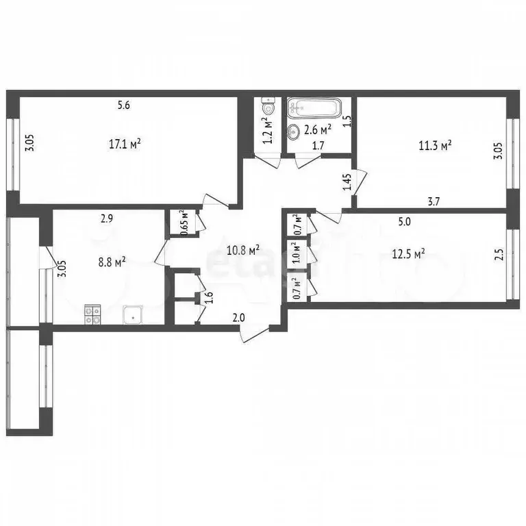 3-к. квартира, 68 м, 4/5 эт. - Фото 1