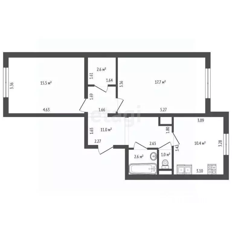 2-к кв. Санкт-Петербург ул. Маршала Захарова, 16к3 (60.8 м) - Фото 2