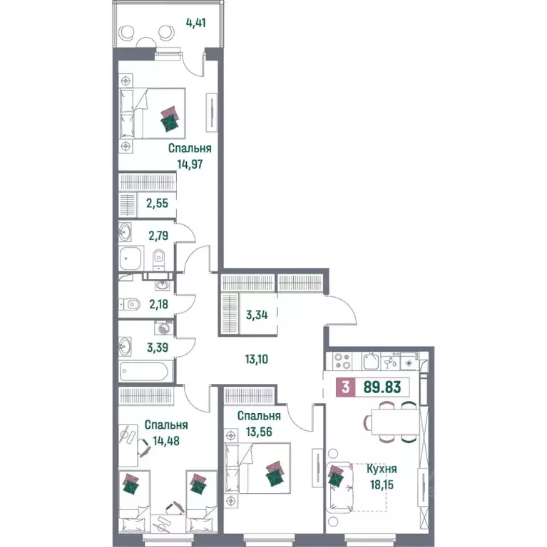 3-к кв. Ленинградская область, Мурино Всеволожский район, Фотограф ... - Фото 1