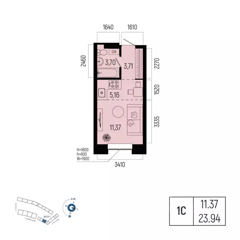 1-к кв. Башкортостан, Уфа Глумилино-1 мкр, Новатор жилой комплекс ... - Фото 1