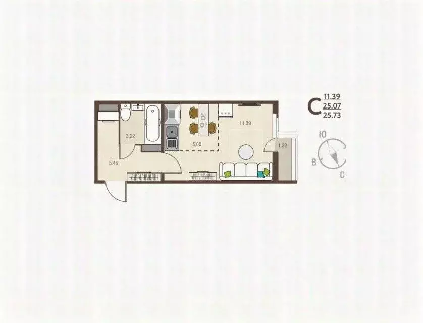 Студия Курская область, Курск ул. Энгельса, 115/5 (25.1 м) - Фото 1