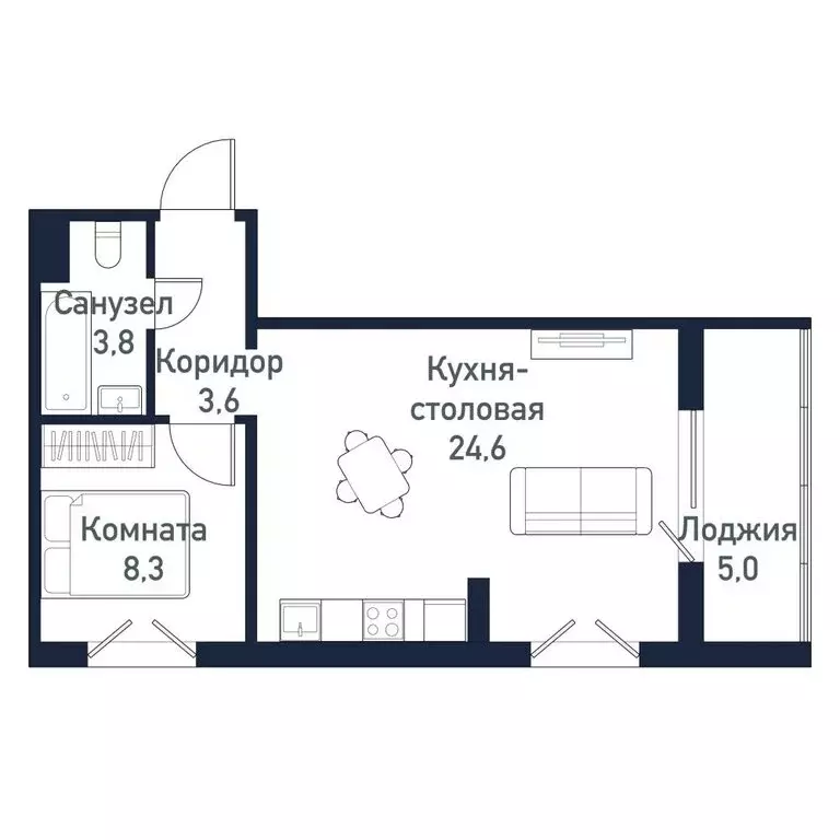 2-комнатная квартира: Западный, улица имени Капитана Ефимова, 4 (40.2 ... - Фото 0