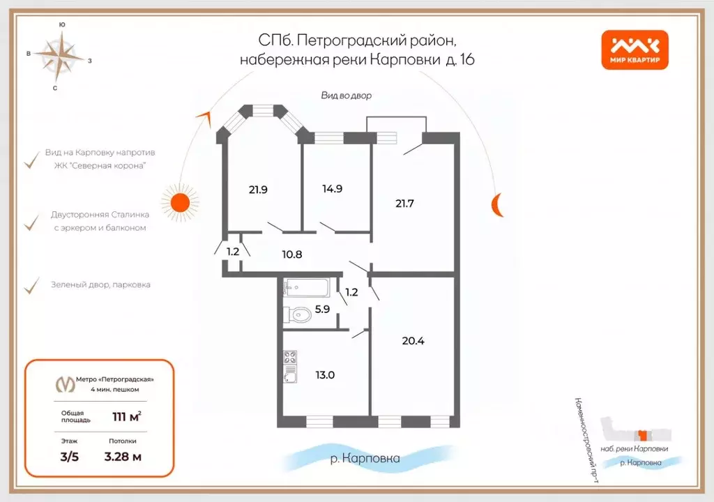 4-к кв. Санкт-Петербург наб. Реки Карповки, 16 (111.0 м) - Фото 2