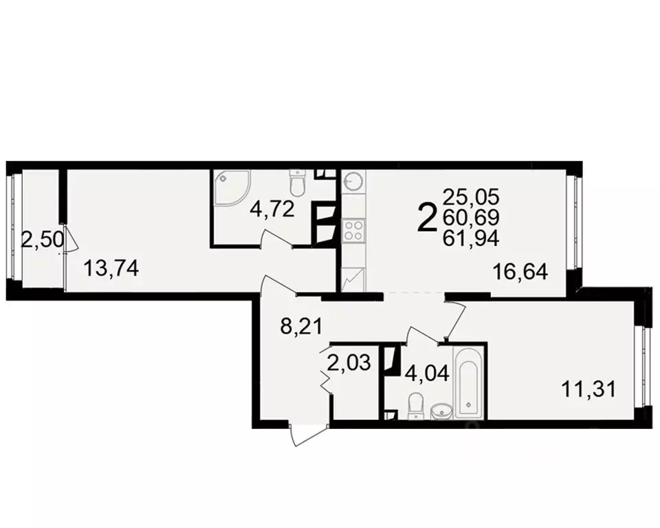 2-к кв. Рязанская область, Рязань ул. Чкалова (60.69 м) - Фото 0