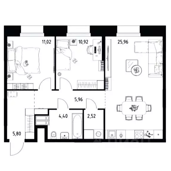 2-к кв. Москва № 2 кв-л, 5с4к1 (70.0 м) - Фото 1