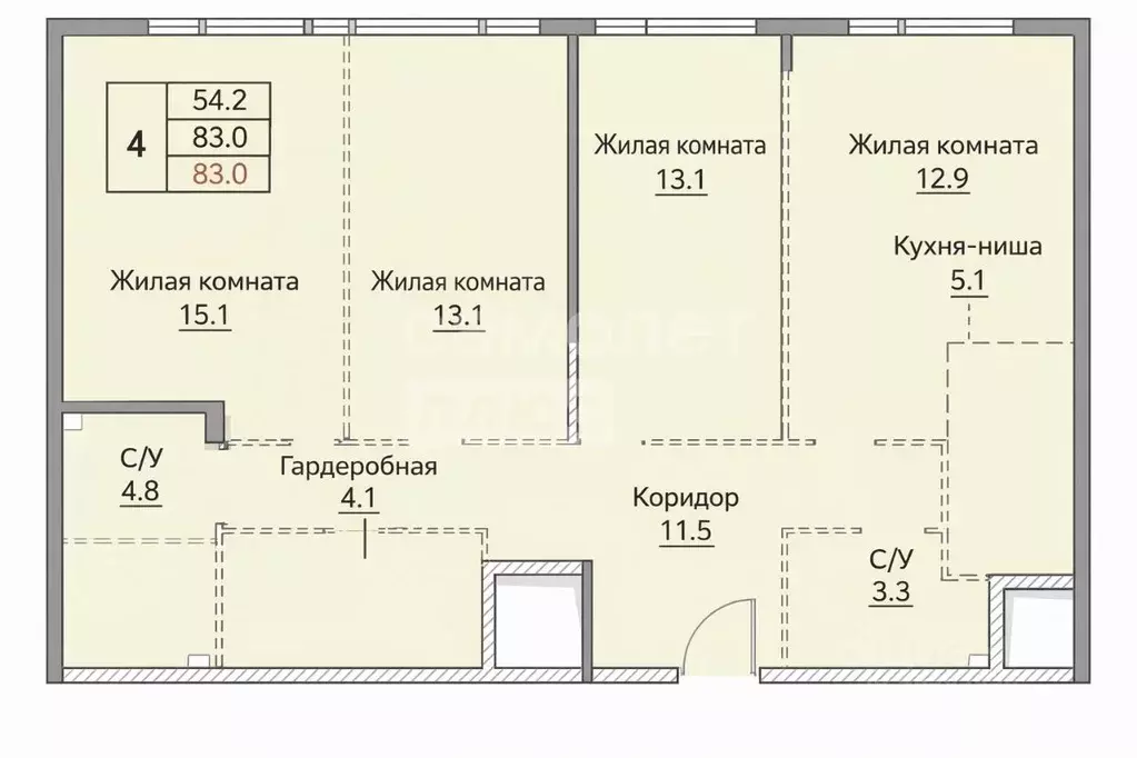 4-к кв. Москва Новоостаповская ул., 16к1 (83.0 м) - Фото 2
