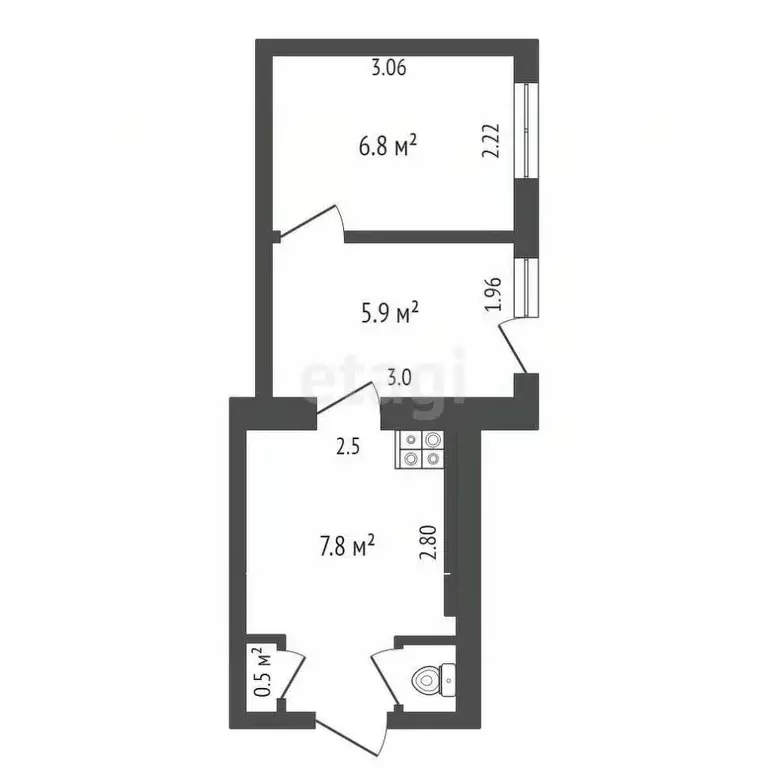 2-к кв. Крым, Ялта ул. Дзержинского, 26 (22.3 м) - Фото 1