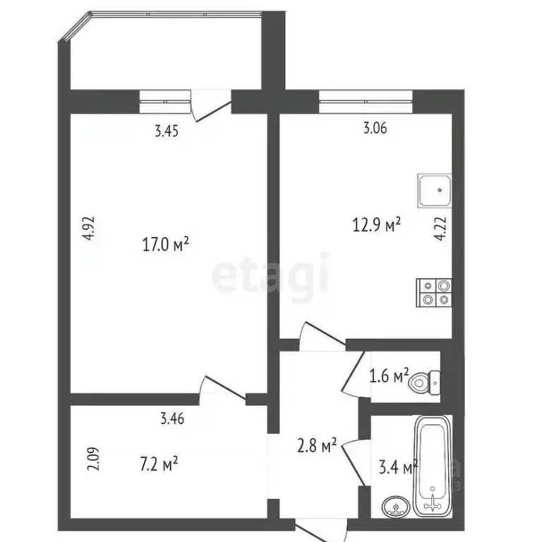 1-к кв. Тюменская область, Тюмень Широтная ул., 108к3 (45.0 м) - Фото 2