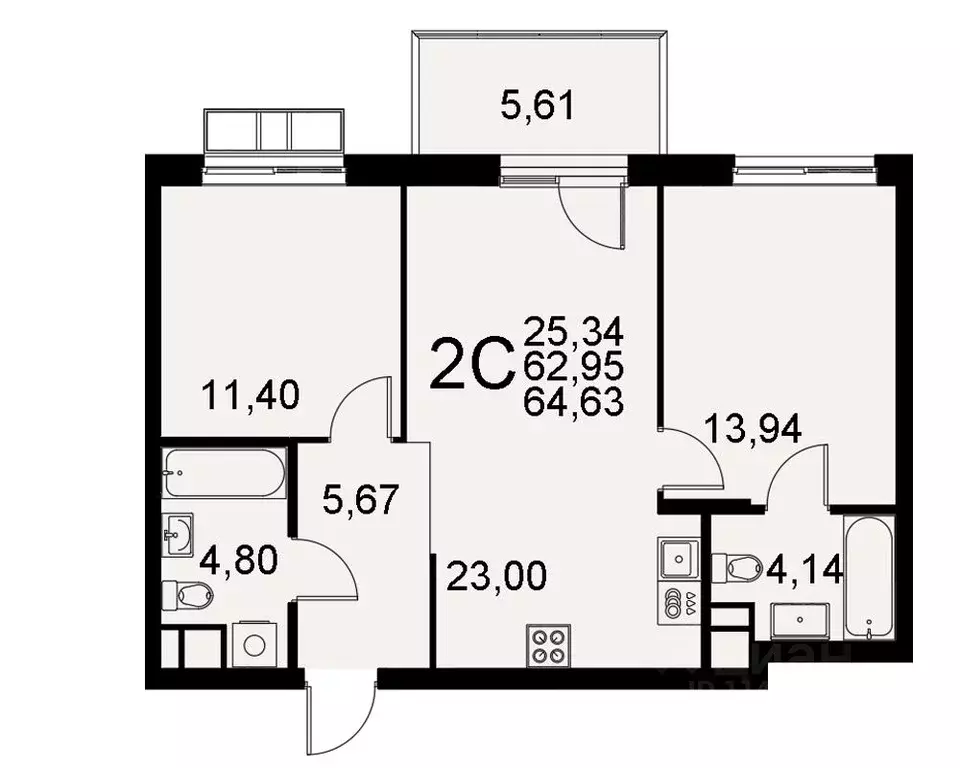 2-к кв. Тульская область, Тула Хлебная пл. (62.95 м) - Фото 0
