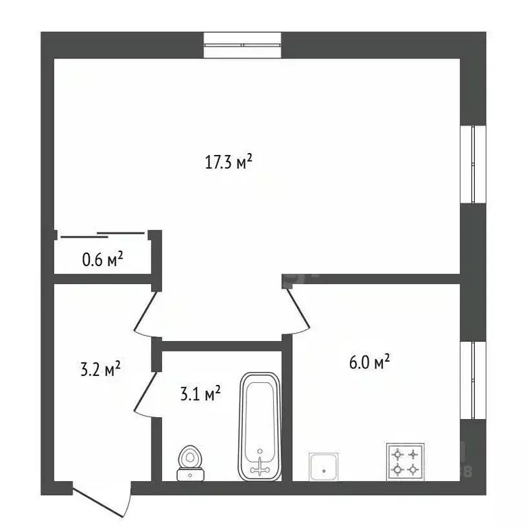 1-к кв. Амурская область, Благовещенск ул. Чайковского, 197 (30.2 м) - Фото 2