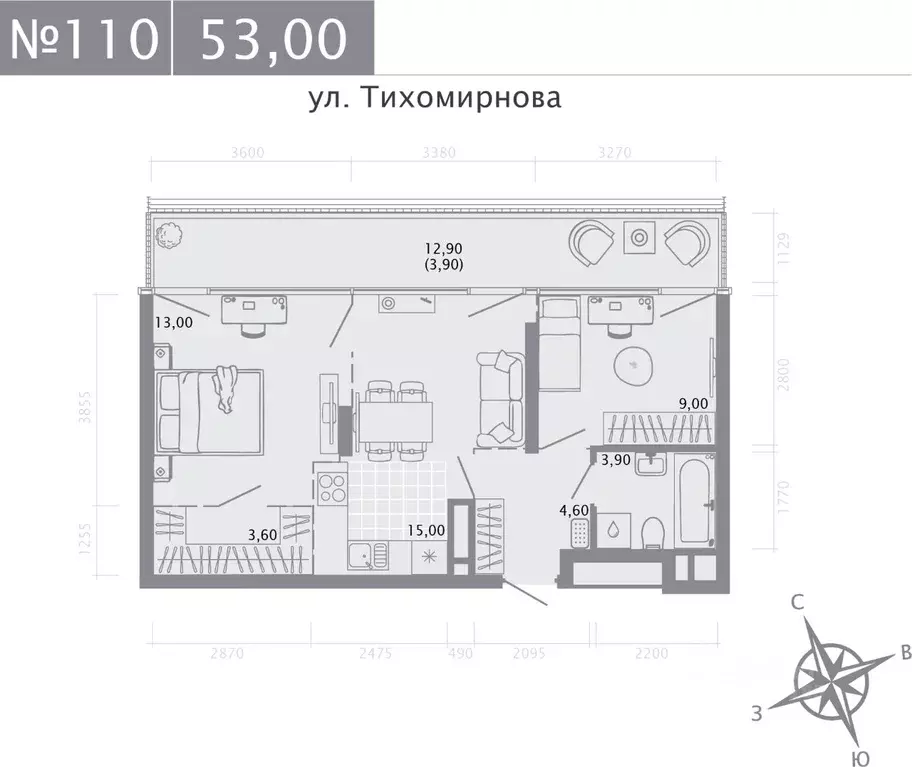 2-к кв. Татарстан, Казань ул. Калинина, 1Б (53.0 м) - Фото 0