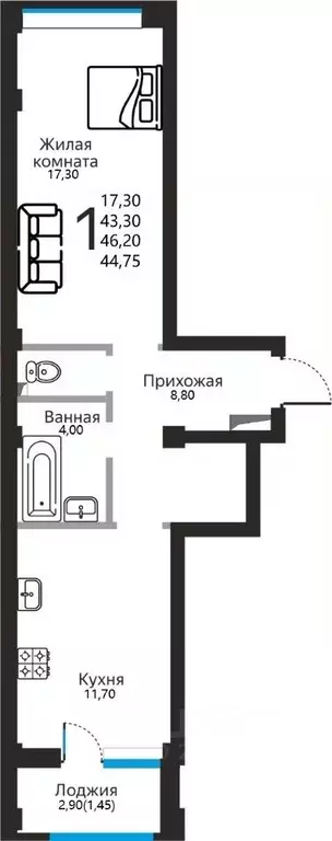 1-к кв. Ставропольский край, Ессентуки ул. Фридриха Энгельса, 53 ... - Фото 1