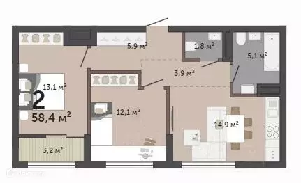 Продаётся 2-к квартира, 58.4 м - Фото 1
