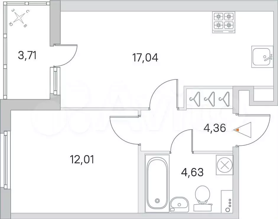 1-к. квартира, 39,9м, 1/8эт. - Фото 0