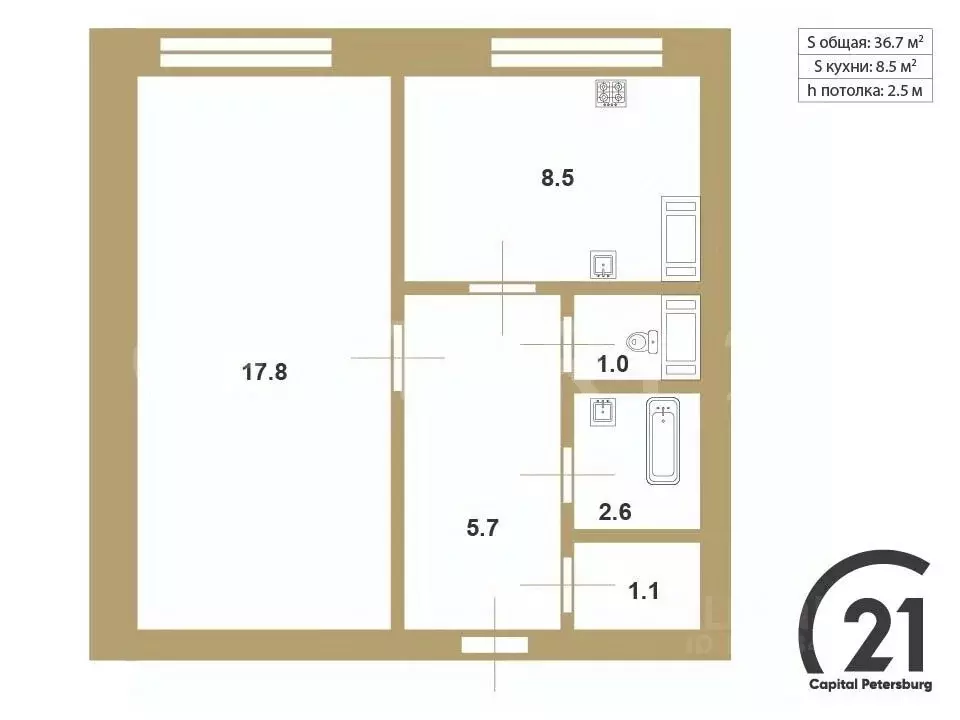 1-к кв. Санкт-Петербург Капитанская ул., 5 (36.7 м) - Фото 2