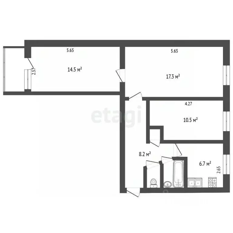 3-к кв. Крым, Бахчисарай городское поселение, Научный пгт 17Ф (60.3 м) - Фото 2