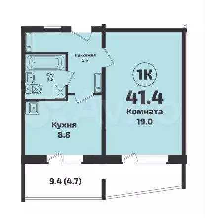 1-к. квартира, 41,4 м, 13/17 эт. - Фото 0