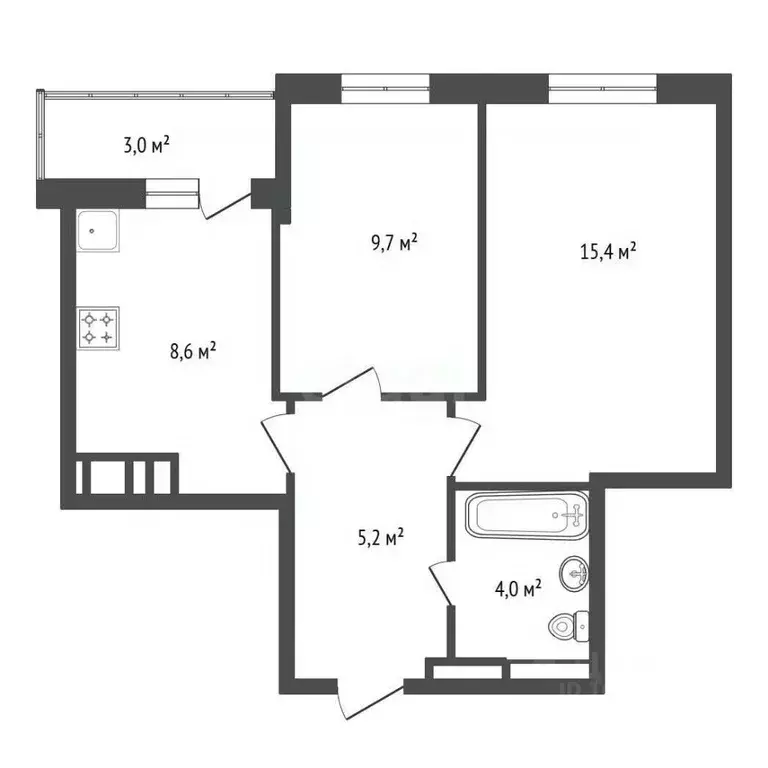 2-к кв. Башкортостан, Уфа ул. Летчика Кобелева, 3 (45.0 м) - Фото 2