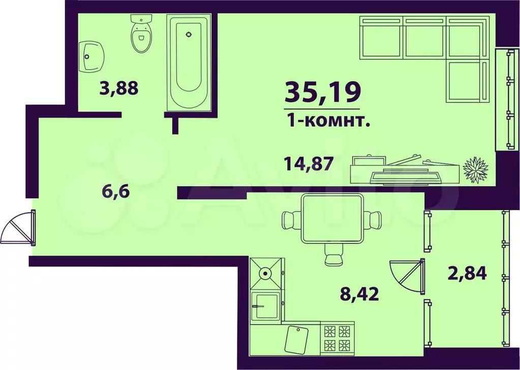 1-к. квартира, 35,2 м, 24/24 эт. - Фото 1