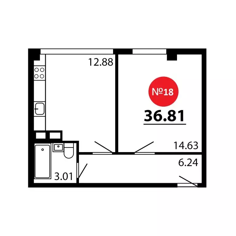 1-комнатная квартира: Симферопольский район, село Перово (36.81 м) - Фото 1