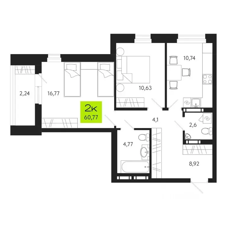 2-к кв. Томская область, Томск Уютный жилой квартал, ул. Маяковского, ... - Фото 1