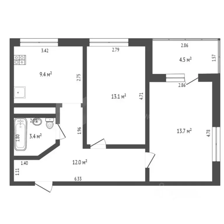 2-к кв. Тюменская область, Тюмень Дамбовская ул., 25к1 (55.3 м) - Фото 1