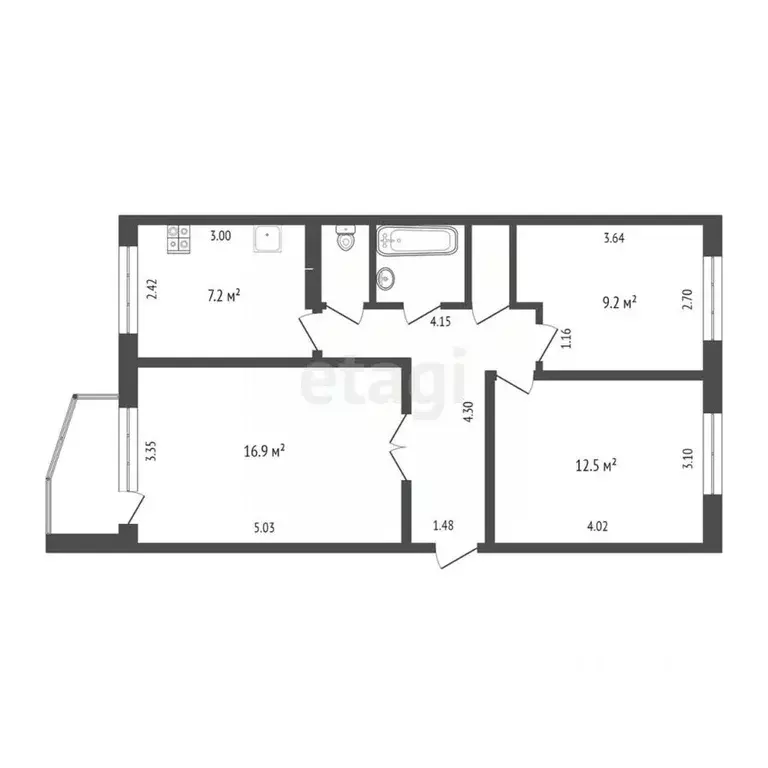 3-к кв. Тюменская область, Тюмень Ткацкий проезд, 14 (60.5 м) - Фото 1