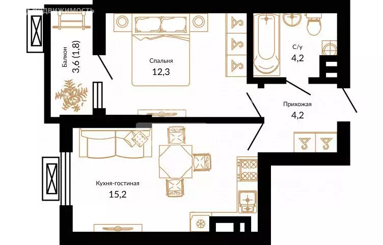1-комнатная квартира: Краснодар, улица Даниила Смоляна, 65к2 (38 м) - Фото 1
