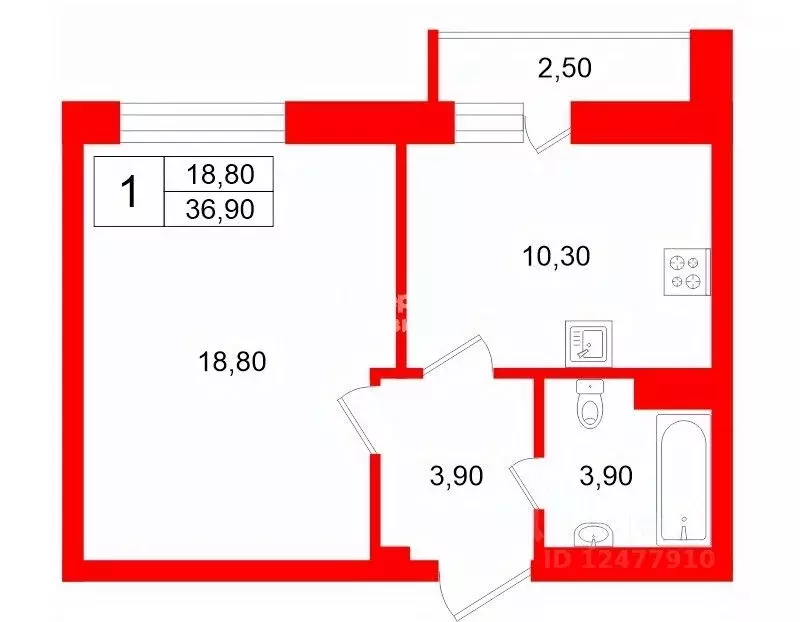 1-к кв. Ленинградская область, Кудрово г. Всеволожский район, ... - Фото 2