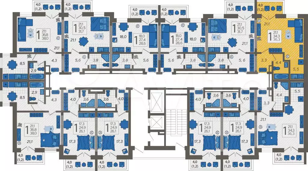 Квартира-студия, 35,3 м, 8/12 эт. - Фото 1