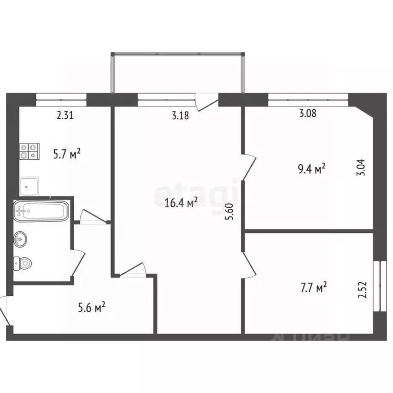 3-к кв. Архангельская область, Новодвинск Солнечная ул., 19 (47.8 м) - Фото 2