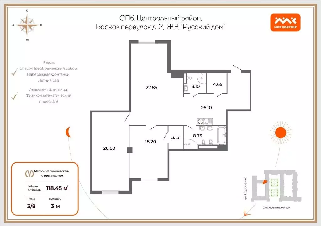 2-к кв. Санкт-Петербург пер. Басков, 2 (118.0 м) - Фото 2