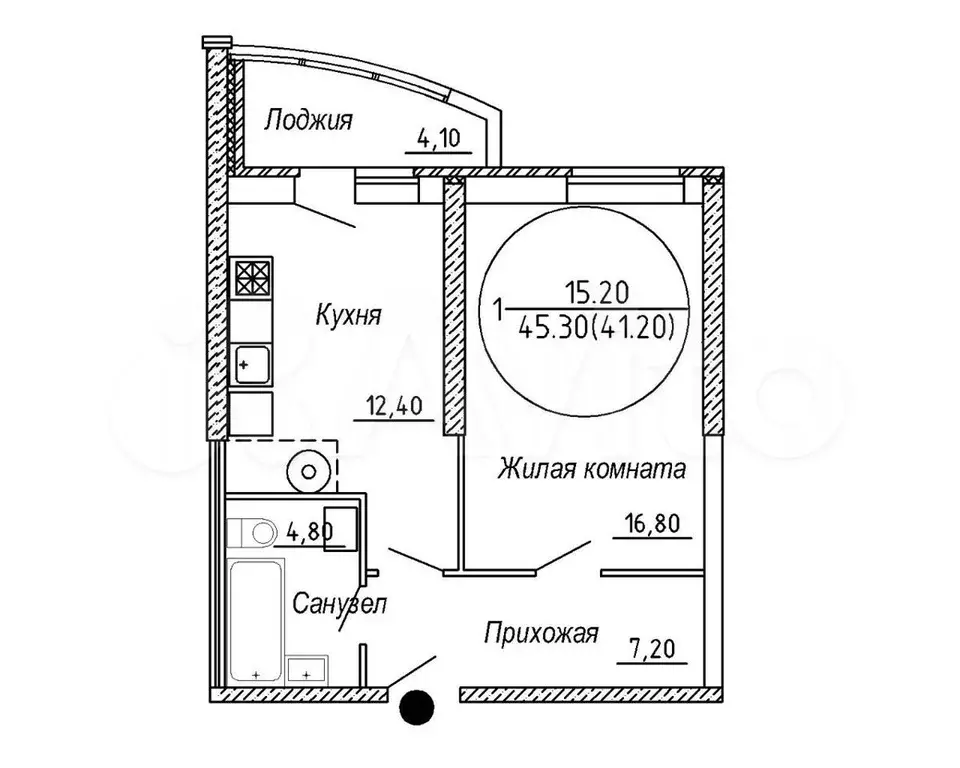 1-к. квартира, 45,3 м, 3/12 эт. - Фото 0