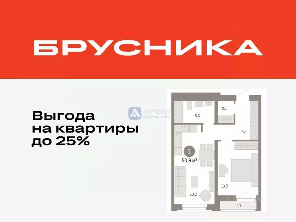 1-к кв. Тюменская область, Тюмень Профсоюзная ул., 6к1 (50.9 м) - Фото 1