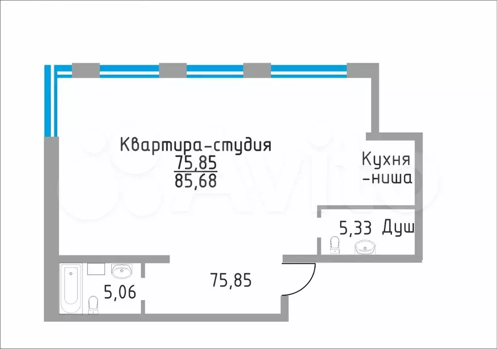 Квартира-студия, 85,7 м, 14/19 эт. - Фото 0