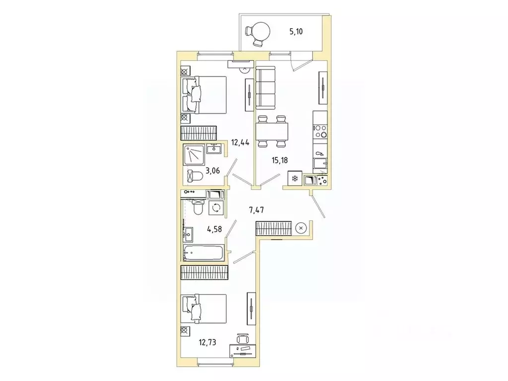 2-к кв. Ленинградская область, Гатчина Въезд мкр,  (58.01 м) - Фото 1