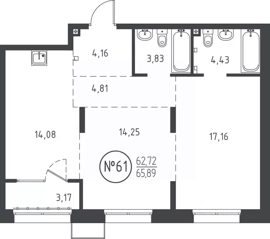 2-к кв. Иркутская область, Иркутск ул. Эдуара Дьяконова, 10 (65.37 м) - Фото 0