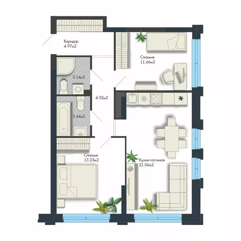2-комнатная квартира: Екатеринбург, улица Ивана Марина, 1 (62.02 м) - Фото 1