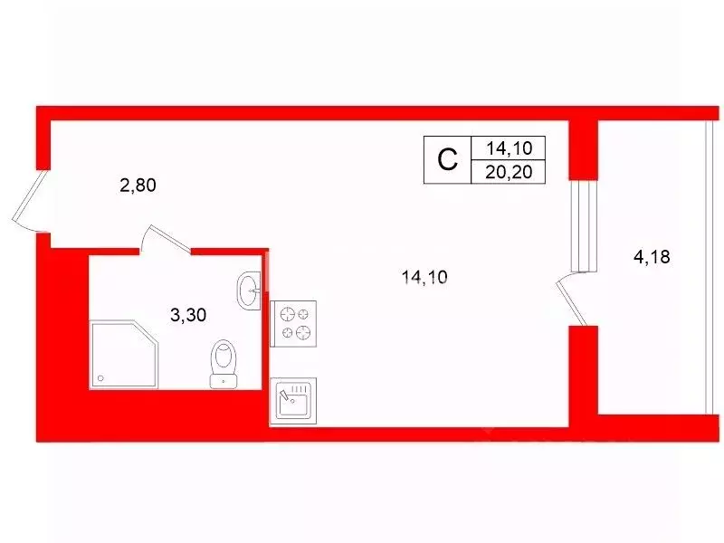 Студия Санкт-Петербург Планерная ул., 93 (20.2 м) - Фото 2