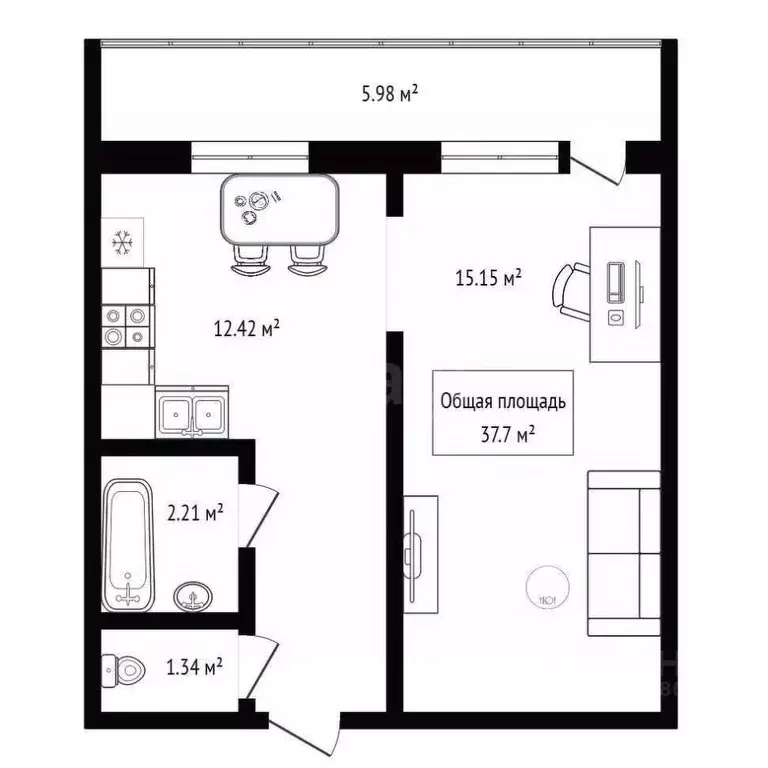 1-к кв. Новосибирская область, Бердск ул. Карла Маркса, 7 (37.7 м) - Фото 2