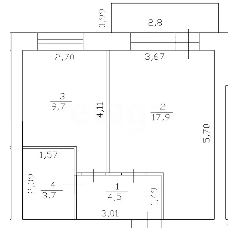 1-комнатная квартира: Тверь, Псковская улица, 2 (50.9 м) - Фото 1