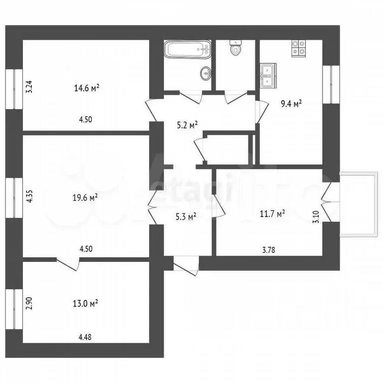 4-к. квартира, 85,8 м, 4/5 эт. - Фото 0